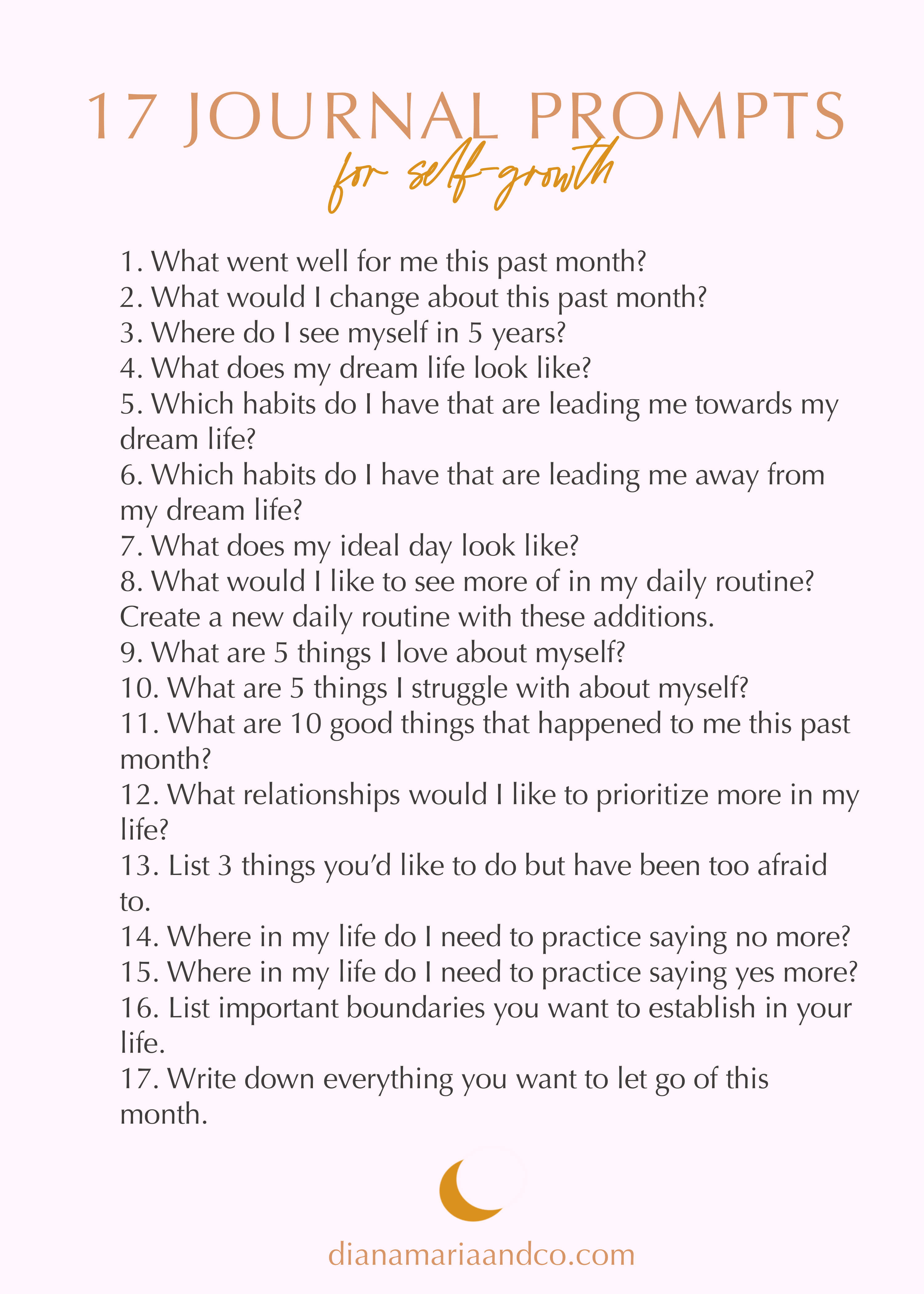 17 Journal Prompts For Self Growth - Diana Maria & Co
